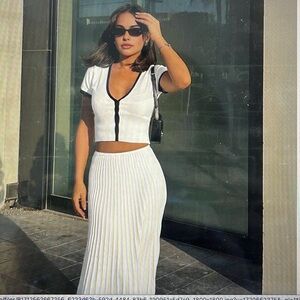 Commense minimalism contrast trim sweater skirt set